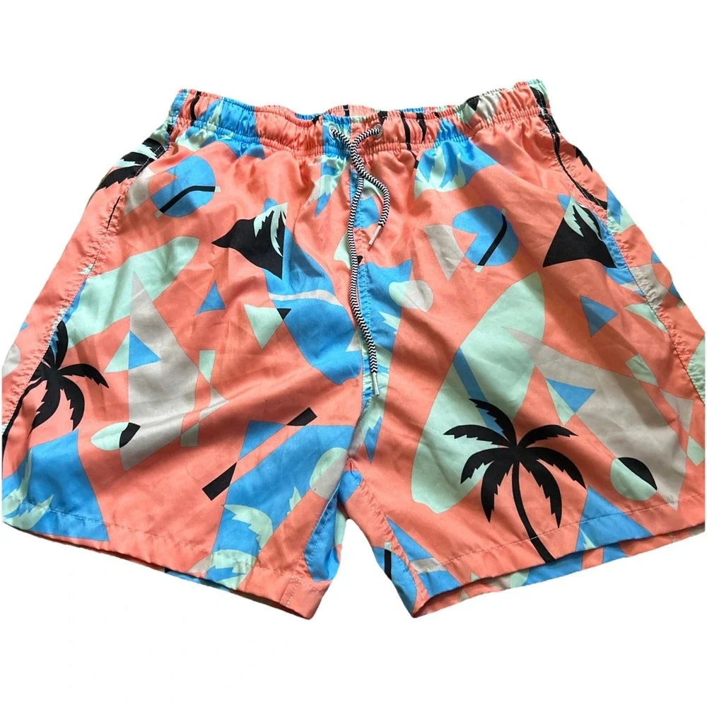 Boardies‎ Men's Swim Trunk Shorts Coral Palm Trees Pockets Mesh Drawstring Sz L